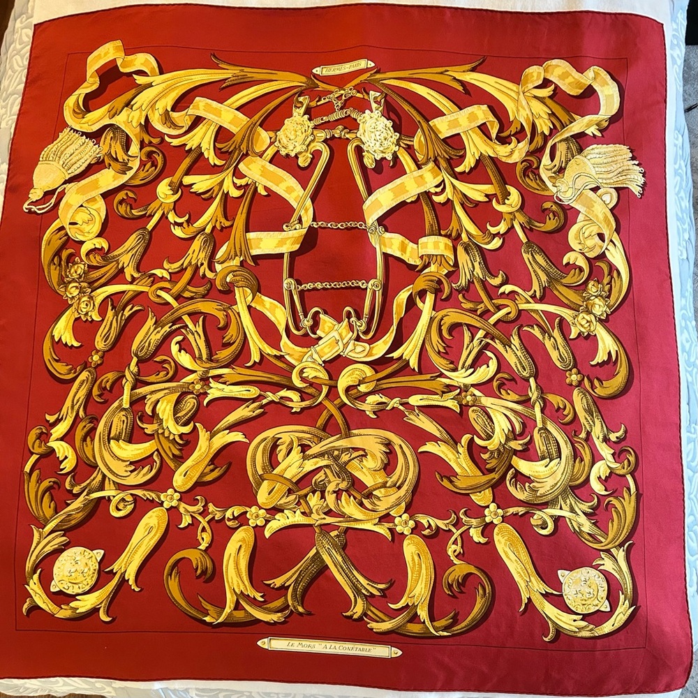 Hermes Red and Gold Scarf